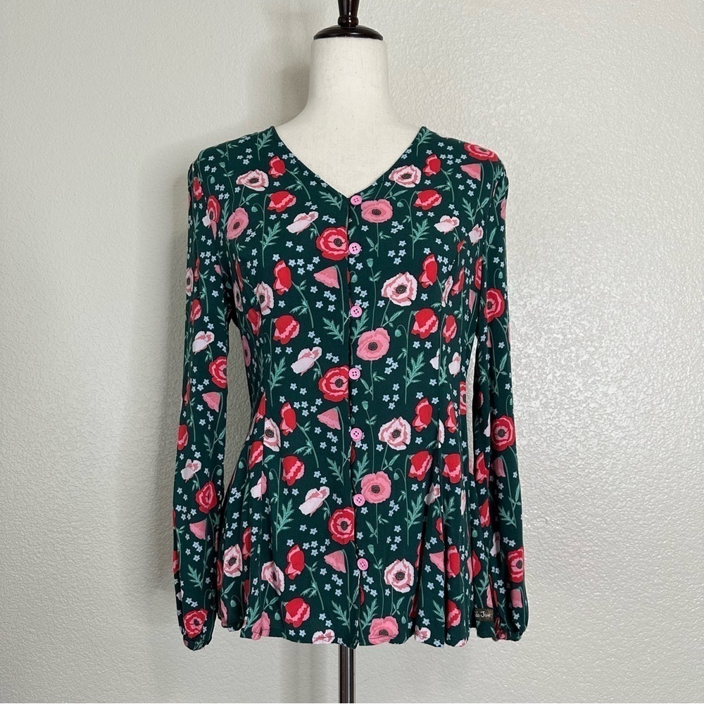 Matilda Jane Yesteryear Floral Button Down Long Sleeves Top, Sz Small